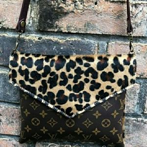 Alexa LV upcycled leather and leopard crossbody